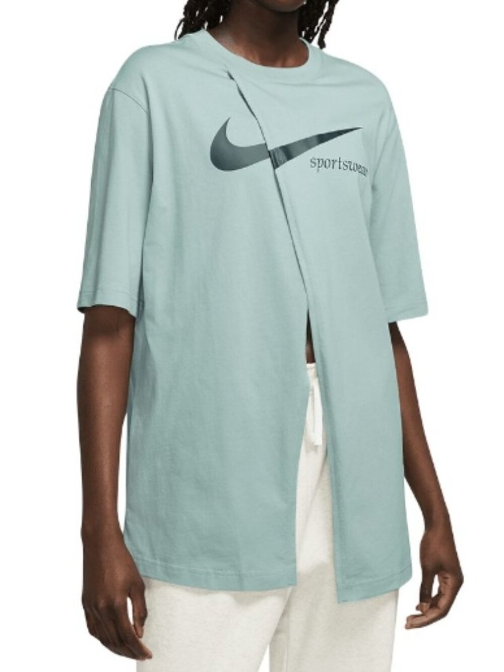 Nike Sportswear Collection Women's Green Oversized Slit Short-Sleeve Top Size L